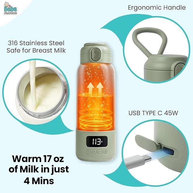 Portable Bottle Warmer for Travel 17oz, 45W Fast Charge, Long Battery Life - Image 3