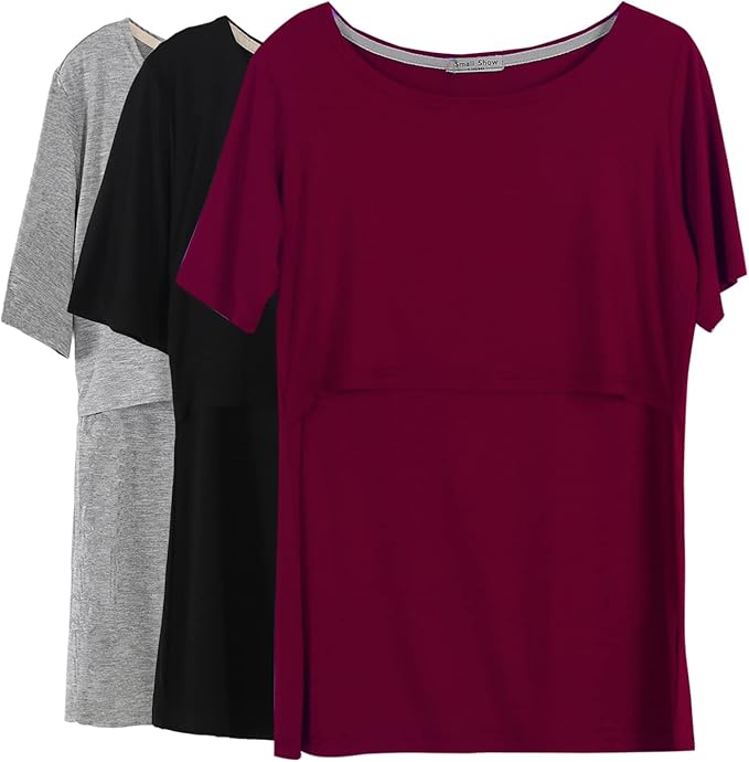 Smallshow Women's Maternity Nursing Tops Short Sleeve Breastfeeding Clothes by Smallshow