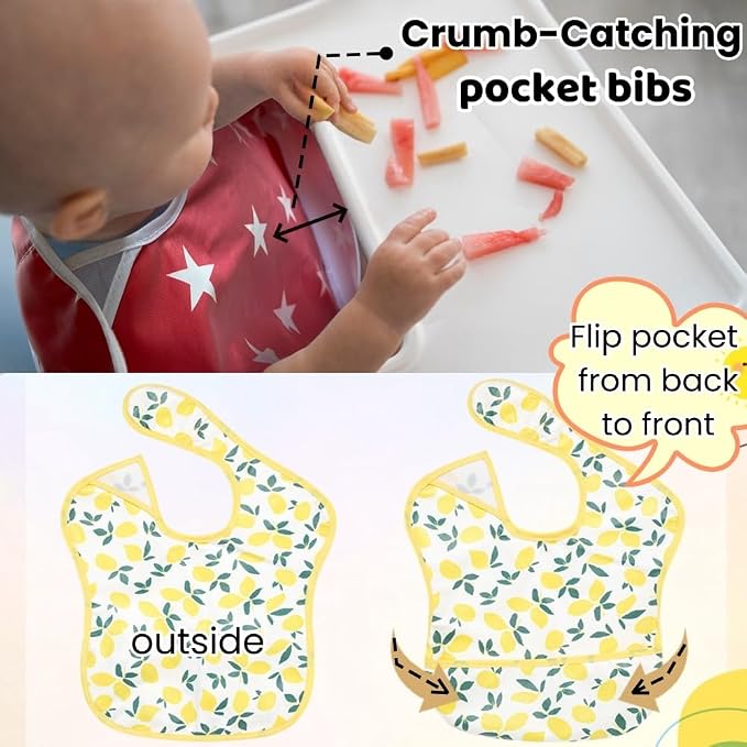 TSD Baby Bibs Waterproof Feeding Bibs 5pack Adjustable Mealtime Poctet Bib - Image 3