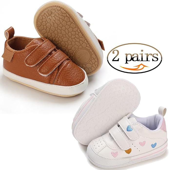 2Pairs Baby Shoes, Boys Girls Non-Slip Rubber Sole Sneakers, Unisex Infant Soft - Image 2