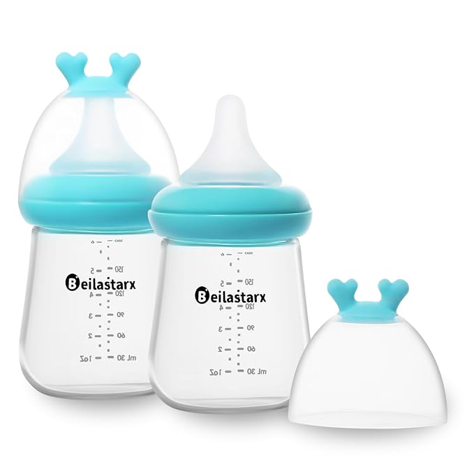 Glass Baby Bottles with Natural Response Nipple Size S by Beilastar-x