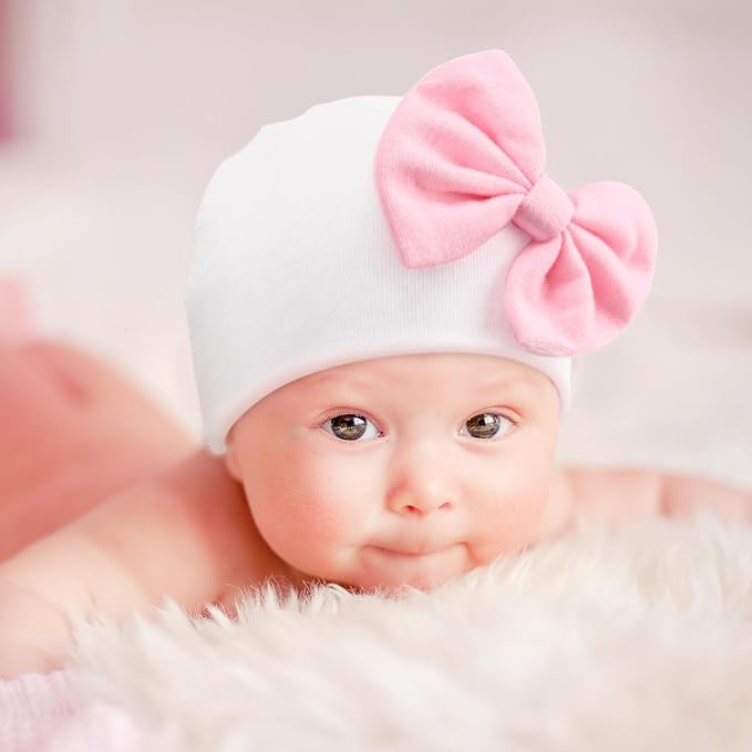 BQUBO Newborn Baby Hats Mittens Set Hospital Hat Beanie Infant Bow Hats Baby - Image 2