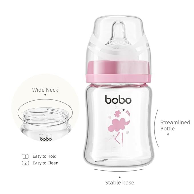 YOHKOH Glass Baby Bottles with Slow Flow Nipple, Newborn Anti-Colic Baby Bottles - Image 5