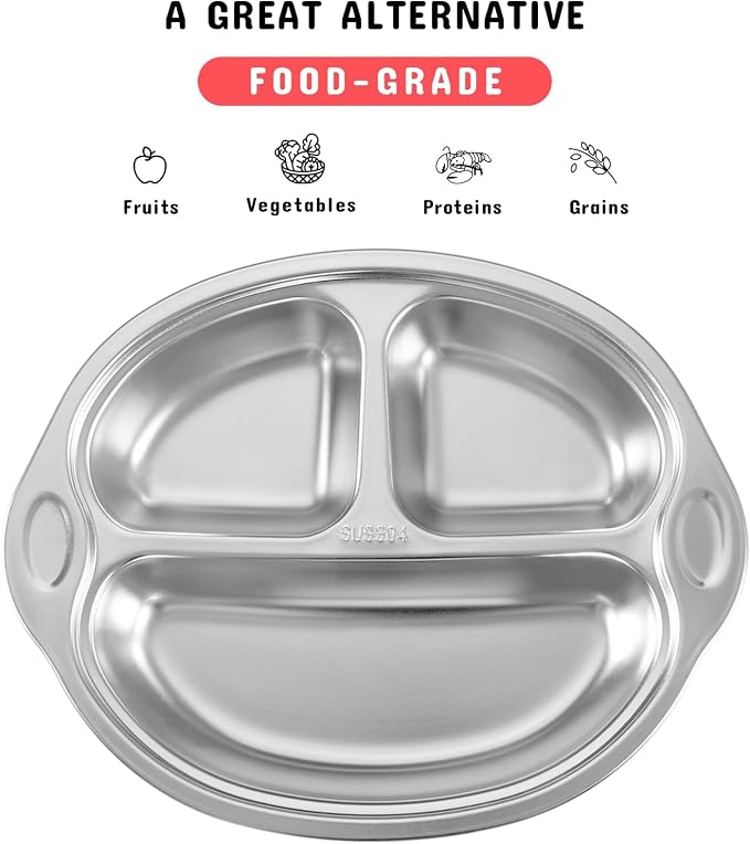 Mrs. Chou® Stainless Steel Baby Suction Plates: Divided Plates - Image 2