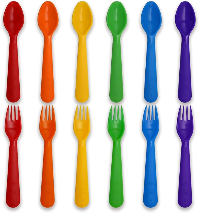 12 Pcs Kids Spoons and Forks Toddler Utensils Plastics Reusable Silverware Baby by Muulaii