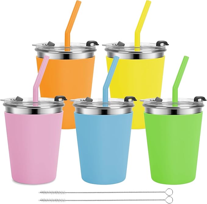 Kids Cups with Straws and Lids, 5 Pack 12oz Spill Proof Toddlers Straws Tumbler by Vermida