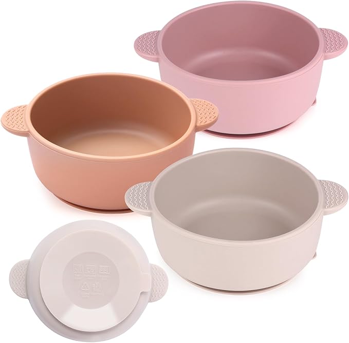 3 Pack Baby Bowls with Suction, Stay Put Silicone Suction Bowls by Eascrozn