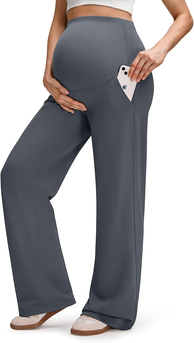 G4Free EverGoing Fleece Lined Maternity Wide Leg Pants Over The Belly Pregnancy - Image 4