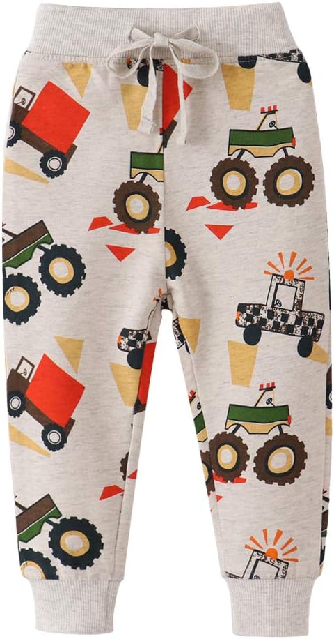 HUAER& Baby Boy's Jogger Pants Dinosaur Car Animal Print Drawstring Elastic - Image 3