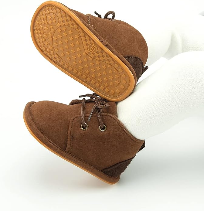 Baby Unisex Warm Snow Boots Newborn Leather Fur Lace Up Ankle Anti-Slip Rubber - Image 5