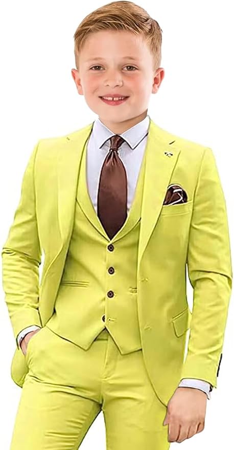 Boys Suit 4 Piece Slim Fit Kids Tuxedo Suit Formal Wedding Outfit Blazer Vest by Tesscy