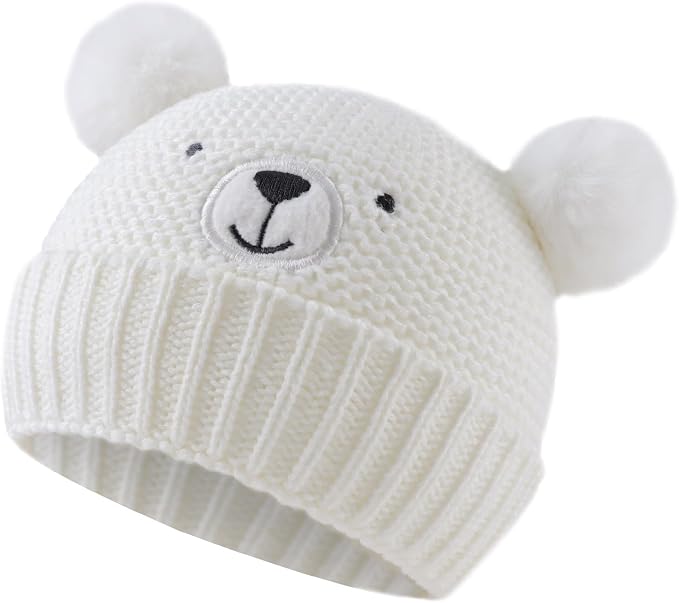 JANGANNSA Cute Bear Baby Beanie Pompom Baby Boys Hat Infant Toddler Winter - Image 2
