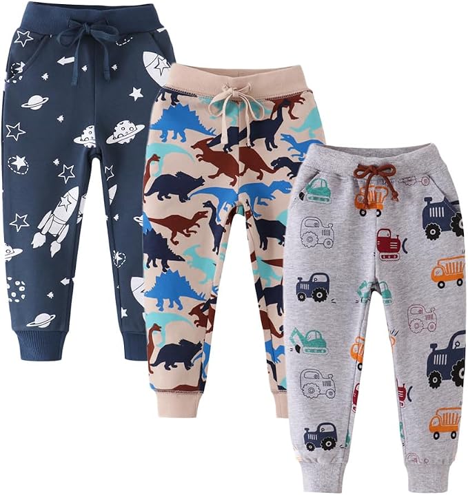 Boys Pants, Toddler 3 Pack Drawstring Elastic Sweatpants Cartoon Active Joggers by WelcometoYookoom