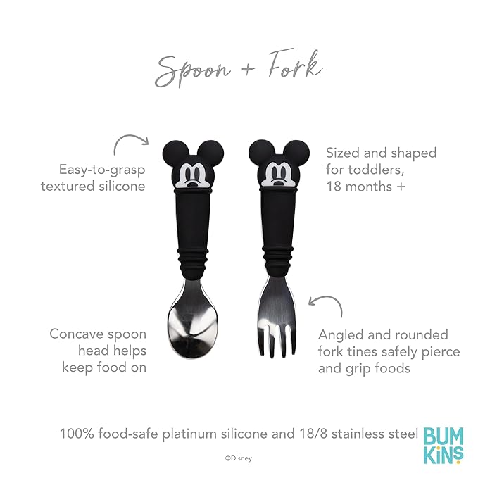 Bumkins Disney Toddler Utensils, Kids Size Fork and Spoon Set, Silicone and - Image 5