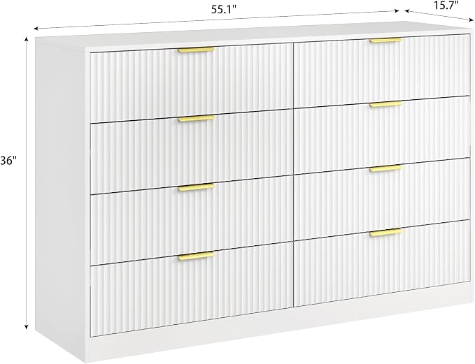 8 Drawer Dresser for Bedroom, Modern Fluted Double Dresser, Wooden Beside Table - Image 2