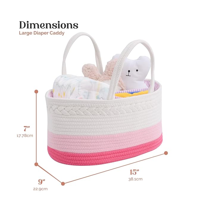 luxury little Diaper Caddy Organizer, Large Cotton Rope Nursery Basket - Image 2
