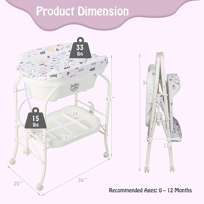 BABY JOY Baby Bathtub with Changing Table, Foldable Infant Diaper Changing - Image 6