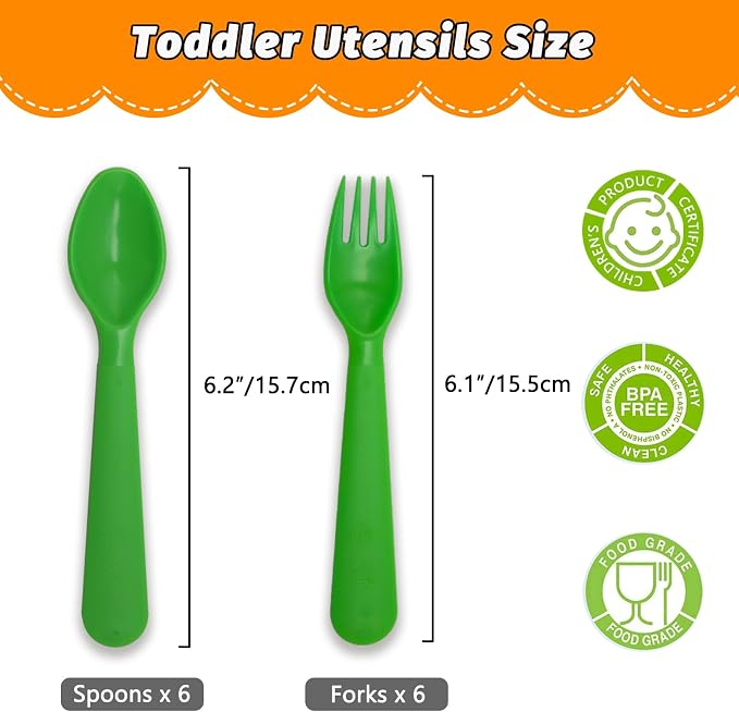 12 Pcs Kids Spoons and Forks Toddler Utensils Plastics Reusable Silverware Baby - Image 2