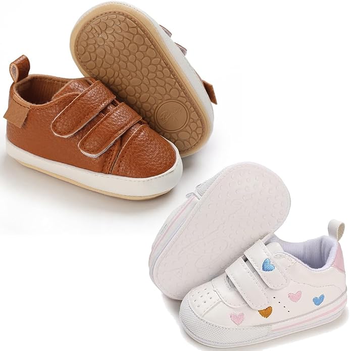 2Pairs Baby Shoes, Boys Girls Non-Slip Rubber Sole Sneakers, Unisex Infant Soft by 82-eitwo