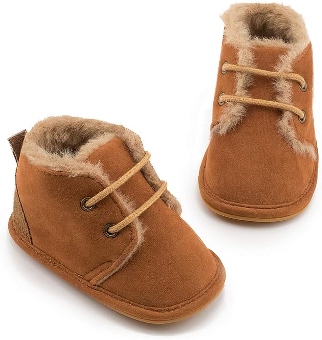Baby Unisex Warm Snow Boots Newborn Leather Fur Lace Up Ankle Anti-Slip Rubber - Image 4