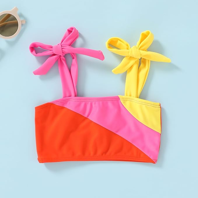 YOUNGER TREE Toddler Girls Two Pieces Swimsuit Color Block Stripe Swimwear - Image 2