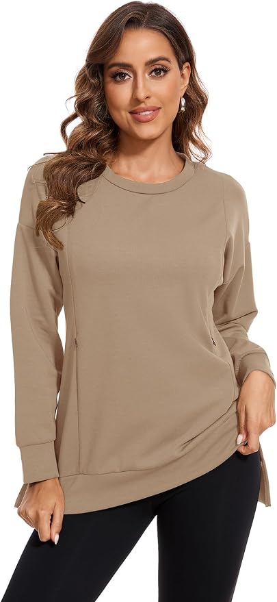 Smallshow Women's Nursing Tops Sweatshirt Long Sleeve Side Split Breastfeeding by Smallshow