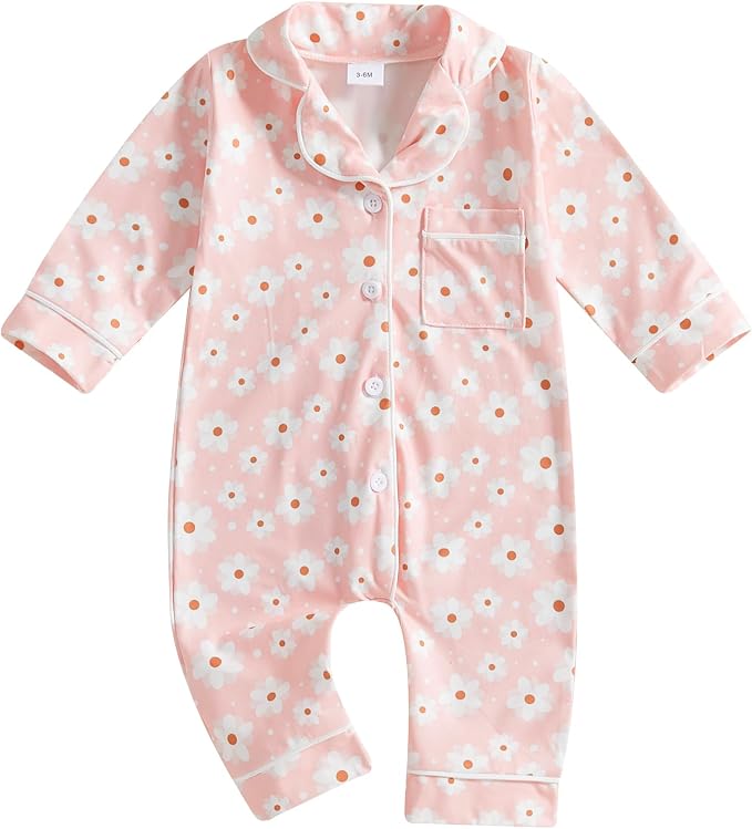 Balaflyie Baby Girl Button Down Pajamas Romper One-Piece Jumpsuit Long Sleeve by Balaflyie