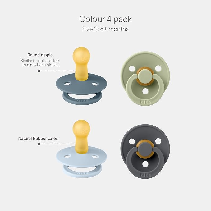 BIBS Pacifiers - Colour 4-Pack | BPA Free Baby Pacifier | Round Nipple Binkies - Image 2