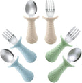PandaEar Baby Toddler Fork and Spoon Utensil Set, 6 Pack Silicone Stainless by PandaEar