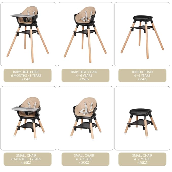 6 in 1 Baby High Chair, Convertible Wooden High Chairs/Booster Seat - Image 2