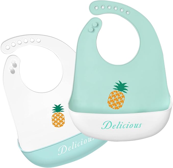 Silicone Bibs for Babies and Toddlers 2 Sets Feeding Bibs for Boy and Girl by Eimmabey