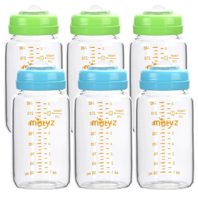 Matyz Glass Breastmilk Storage Bottles, 6 Pack, 8 oz, Compatible by Matyz