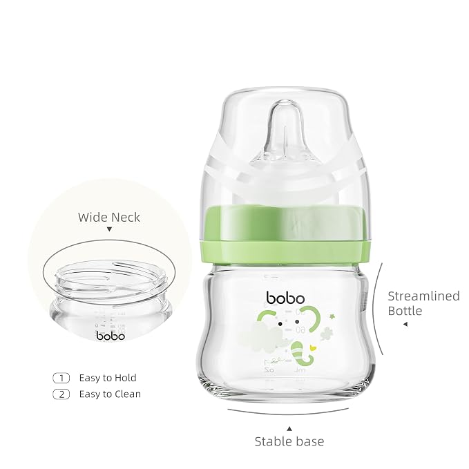 YOHKOH Glass Baby Bottles with Slow Flow Nipple, Newborn Anti-Colic Baby Bottles - Image 3
