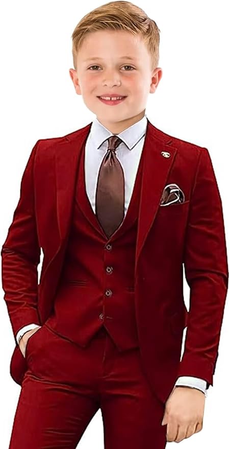 Boys Suit 4 Piece Slim Fit Kids Tuxedo Suit Formal Wedding Outfit Blazer Vest by Tesscy