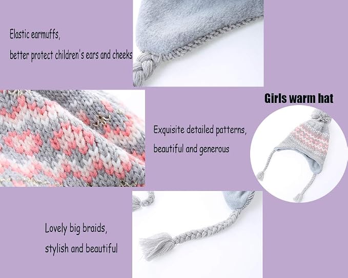 Moon Kitty Girls Knit Hats Winter Fleece Lining Skiing Winter Caps - Image 4