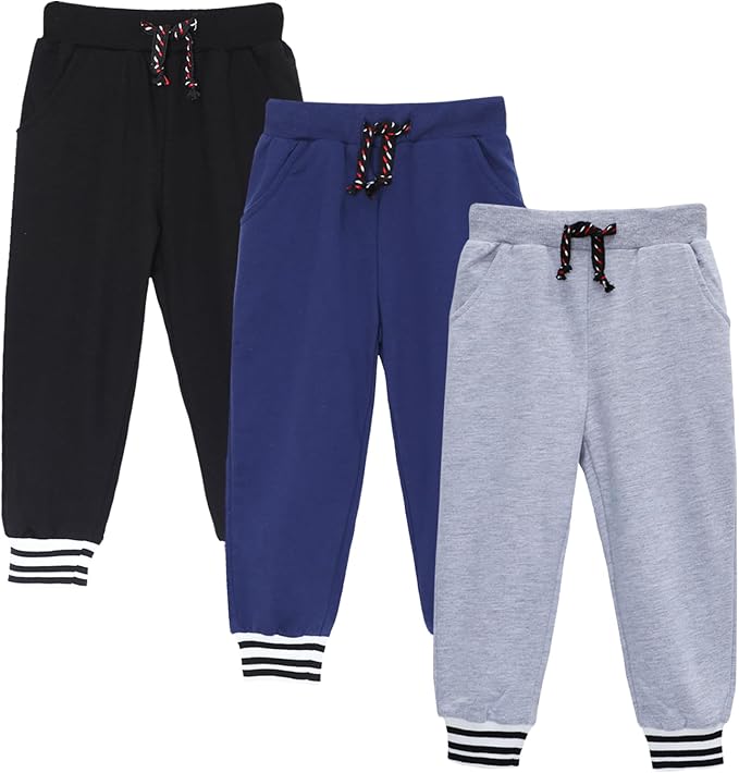 HILEELANG Toddler Boys Cotton Jogger Sweatpants 3 Pack, Soft Adjust Elastic - Image 2