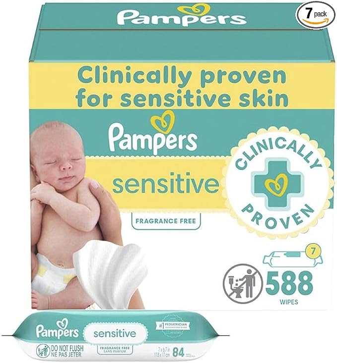 Pampers Baby Wipes Sensitive, Water Based Wipes, Hypoallergenic and Unscented by Pampers