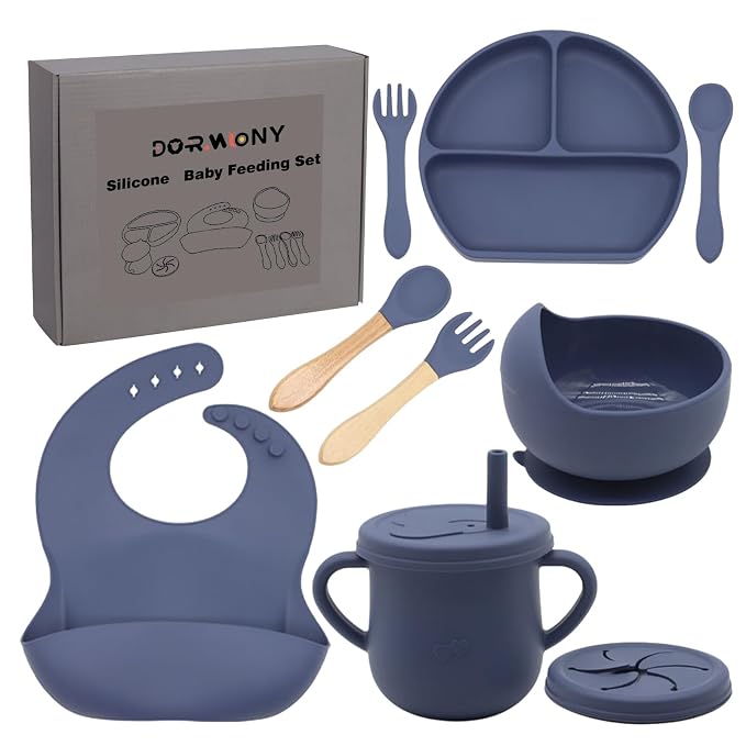 100% Silicone Baby Feeding Set, BPA Free Baby Dishes by Dormlony