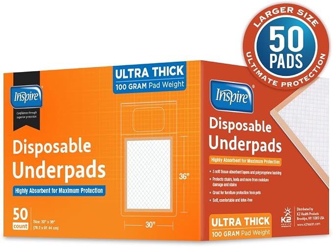 Inspire XL 30 x 36 Ultra 100 Grams Super Absorbent Bed Pads - Image 2