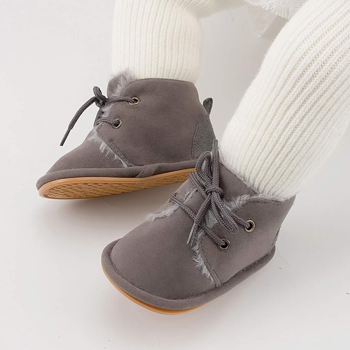 Baby Unisex Warm Snow Boots Newborn Leather Fur Lace Up Ankle Anti-Slip Rubber - Image 5