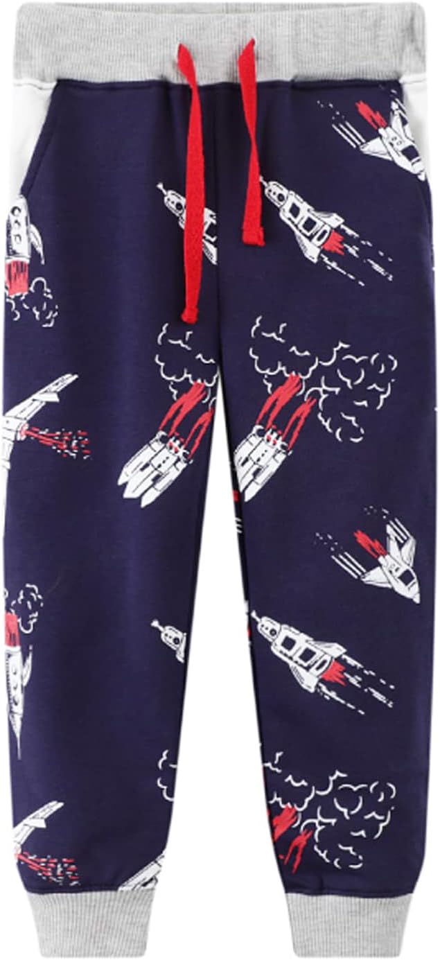 LOKTARC 2 Pack Boys Drawstring Sweatpants Cute Pattern Cotton Sport Jogger Pants - Image 2