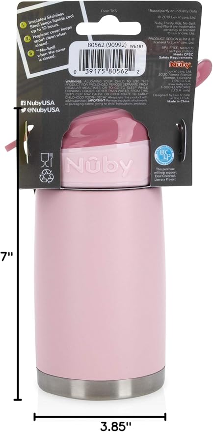 Nuby Thirsty Kids No Spill Flip-It Reflex Stainless Steel Travel Cup or Water - Image 12