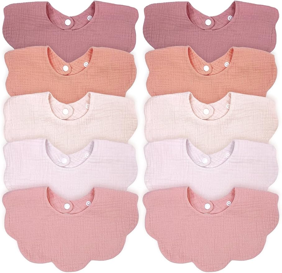 Baby Bibs Muslin Bibs for Baby Girl Boy for Drooling and Teething 10 Pack by DOSMINE