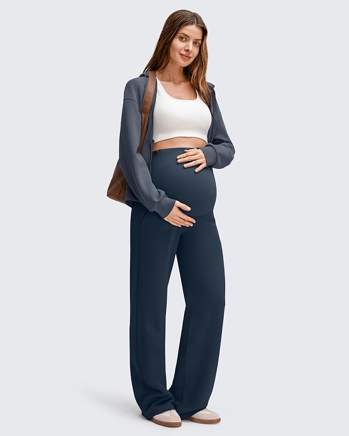 G4Free EverGoing Fleece Lined Maternity Wide Leg Pants Over The Belly Pregnancy - Image 7