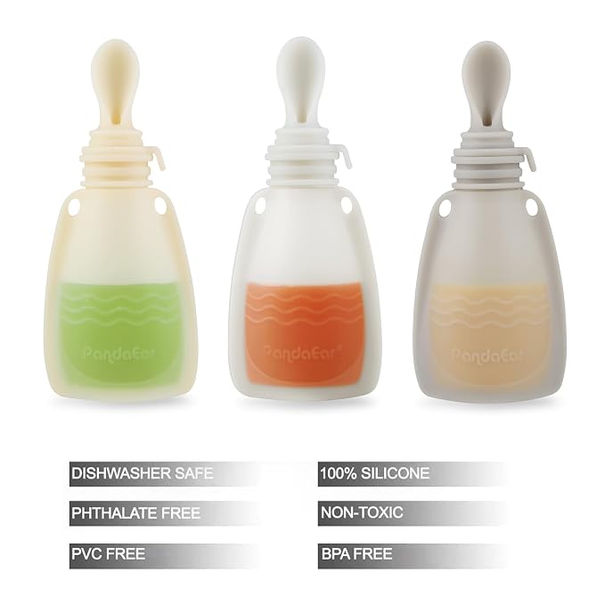 PandaEar 3 Pack Silicone Baby Food Pouches, Reusable Squeeze Pouches - Image 3