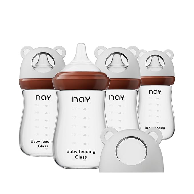 Natural Glass Baby Bottle for Breastfeeding Babies, 8oz Anti-Colic Baby Bottle by yanyoyo