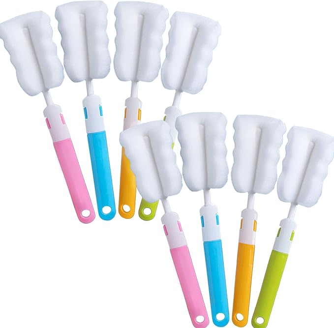 Bottle Brush 8PCS Sponge Cup Brush Set Cup Scrubber Brush Portable Long Handle by INVODA