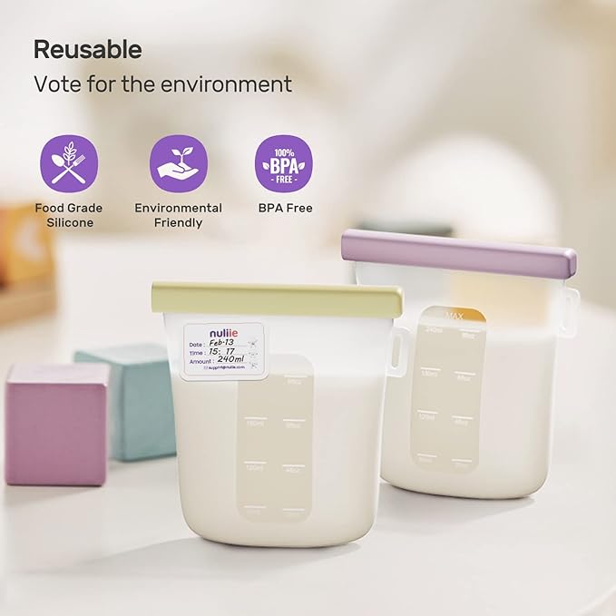 Nuliie 7 Pcs Silicone Breastmilk Storage Bags Reusable, 8oz/240ml Double - Image 4