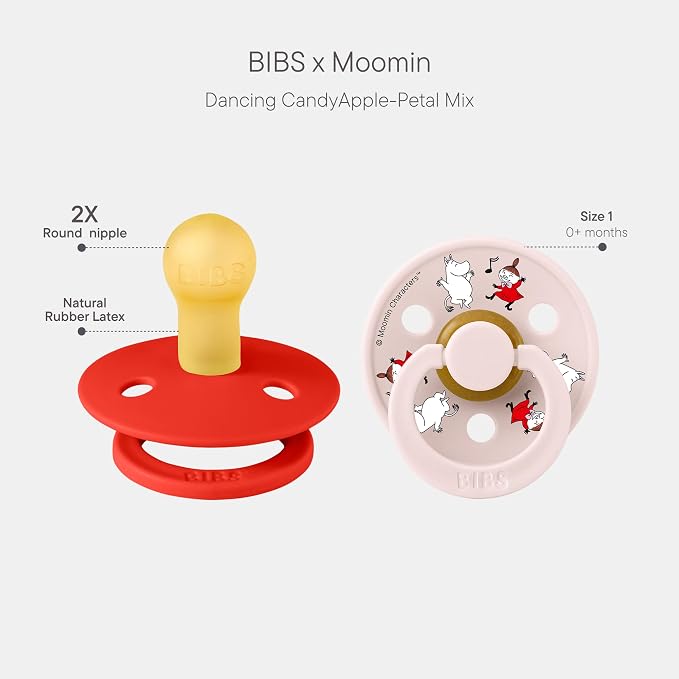 BIBS Colour Moomins Pacifier 2-Pack, BPA Free Pacifier, Round Nipple. Natural - Image 2