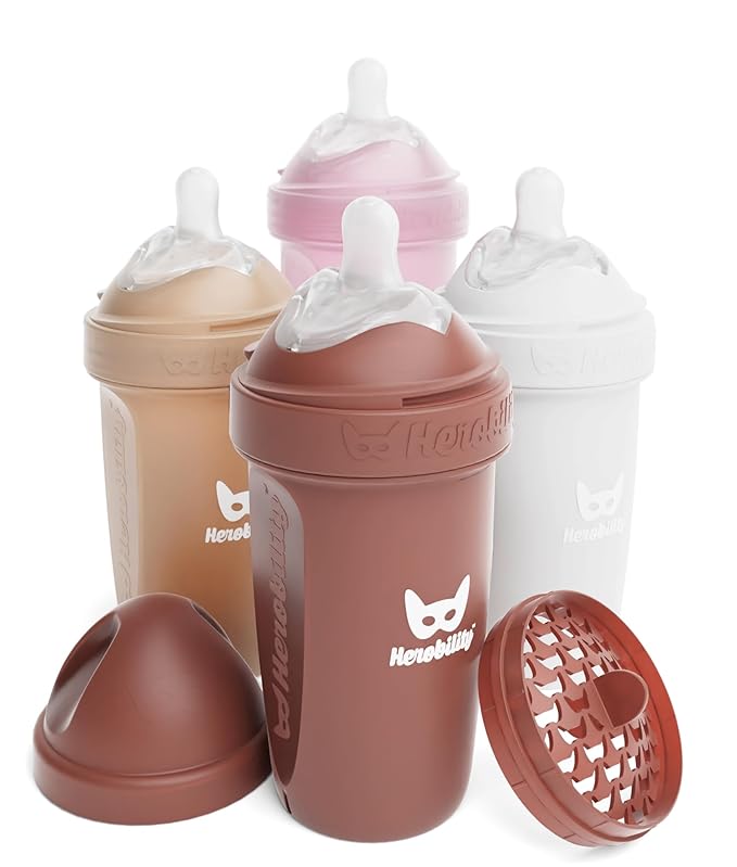 Herobility Double Anti-Colic Baby Bottles – 8.5 fl oz/240ml – 4-Pack – by Herobility